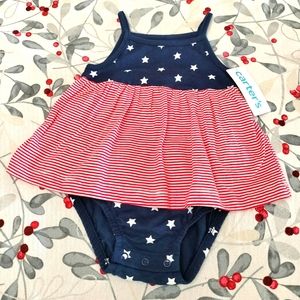 Baby Girls Americana Flag Print Sleeveless Sunsuit, NEW